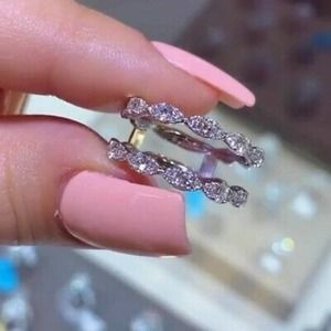 Halo Wedding Ring Set / Engagement STERLING SILVER size 6,7,8,9,10